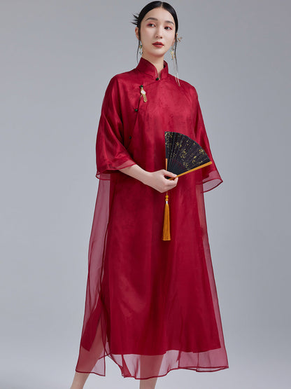 Ruby - 100% Silk Organza Loose Cheongsam Dress
