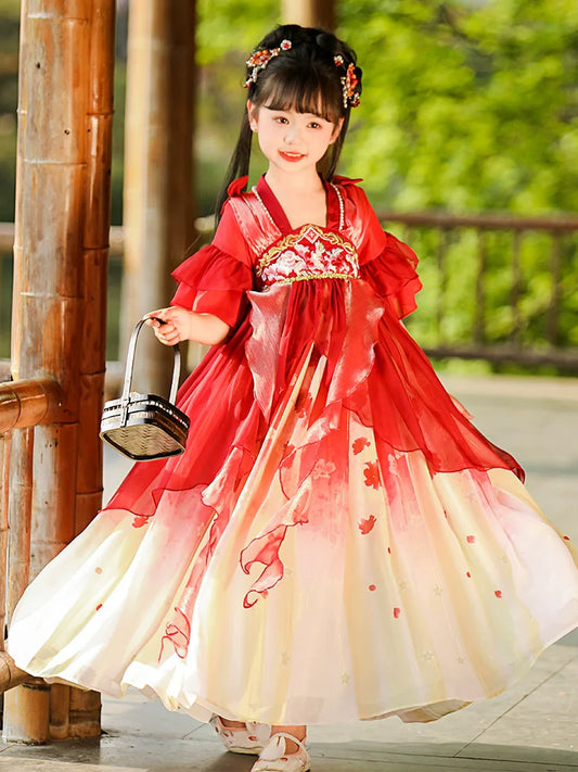 Ruby - Tang Dynasty Hanfu Dress, Princess Costume for Girls