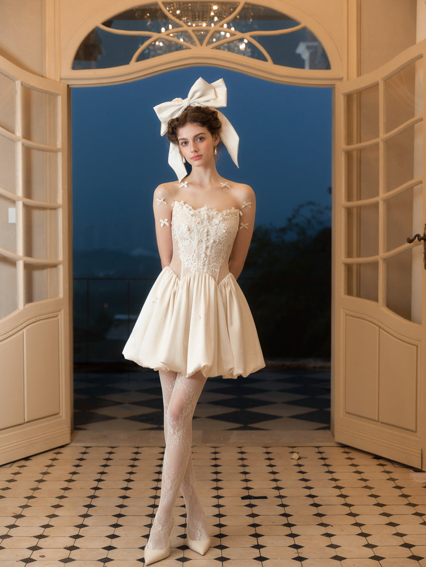 Ivory Lace Corset Bubble Mini Dress