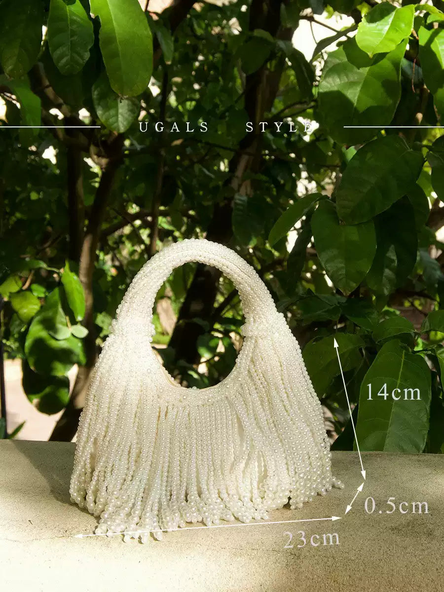 Vintage Hand-Woven Pearl Tassel Dumpling Tote & Evening Clutch Bag