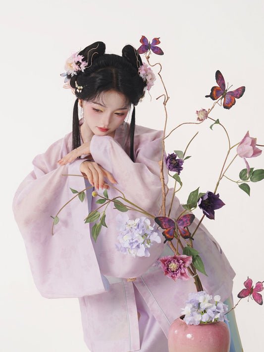Twilight Rainbow 暮见虹雪 - Pipa Sleeve Top & Mamianqun Ming Dynasty Hanfu Set (Preorder)
