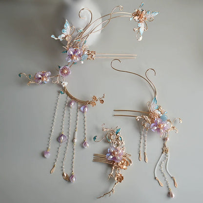 Hanfu Hair Accessories Set: Falling Purple Smoke