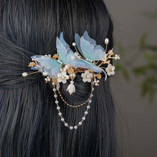 Back Hair Pin: Blue Butterflies