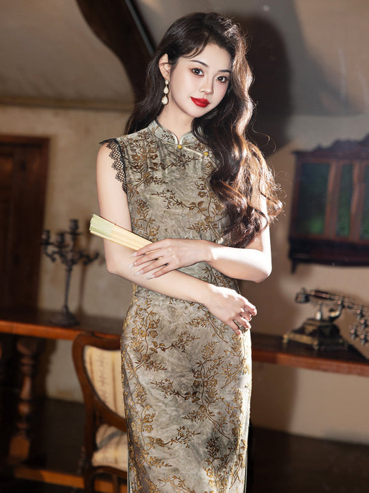 Quaint Incense 古雅凝香 - Sleeveless Grey Midi Cheongsam