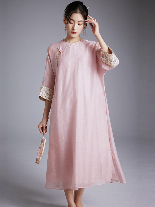 Blush - Tencel Loose Cheongsam Dress
