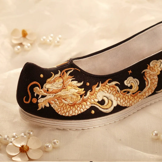 Golden Dragon – Embroidered Chinese Hanfu Shoes for Men and Women