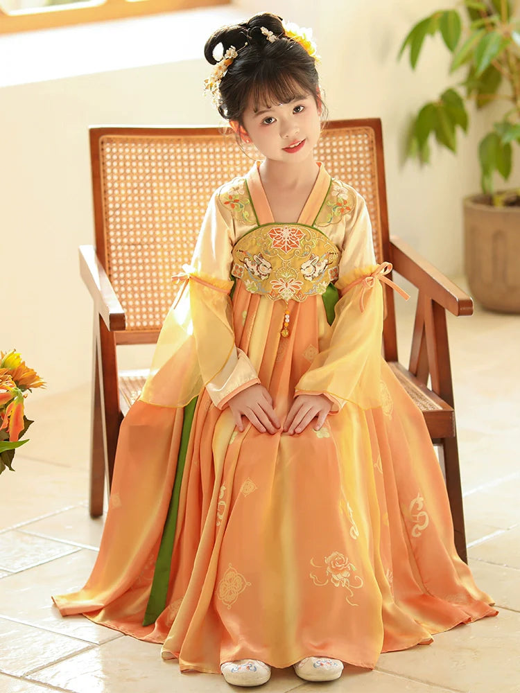 Sunset Glow - Tang Dynasty Hanfu Dress, Princess Costume for Girls