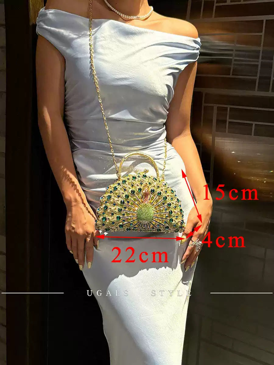 Rhinestone Embellished Peacock Evening Clutch Bag
