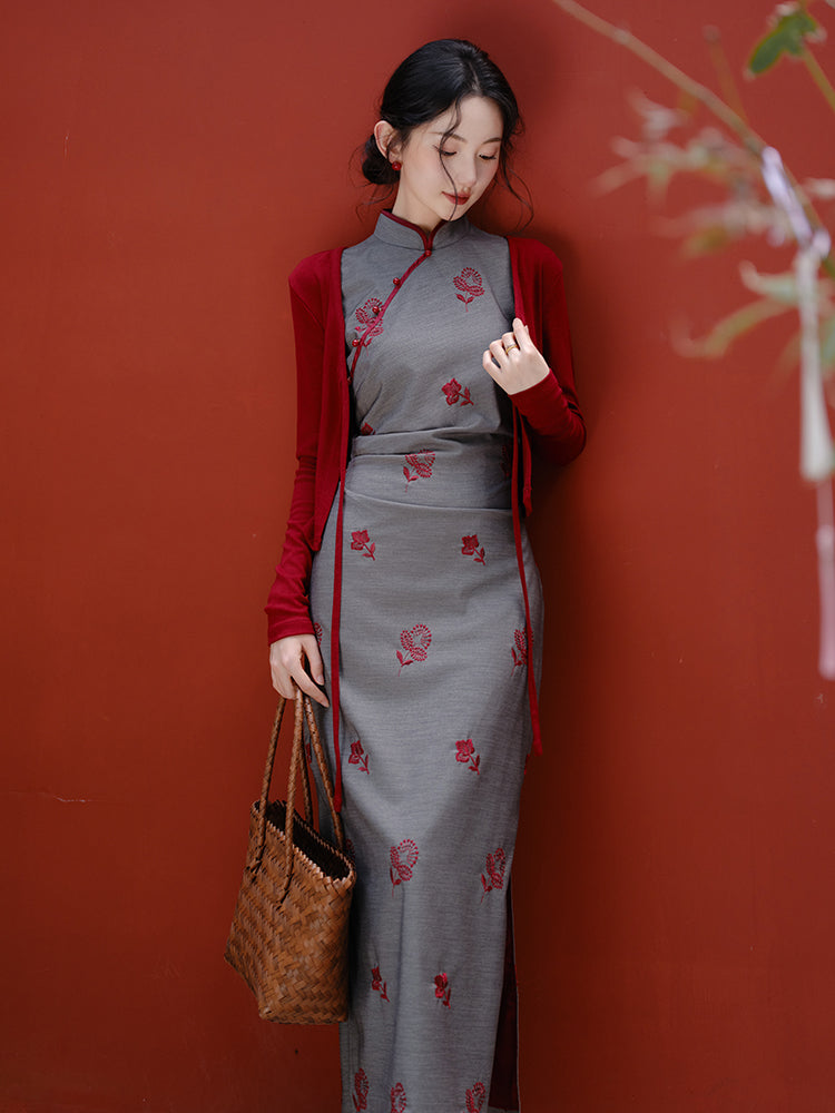 Silver Ragwort - Sleeveless Long Retro Hong Kong Style Cheongsam