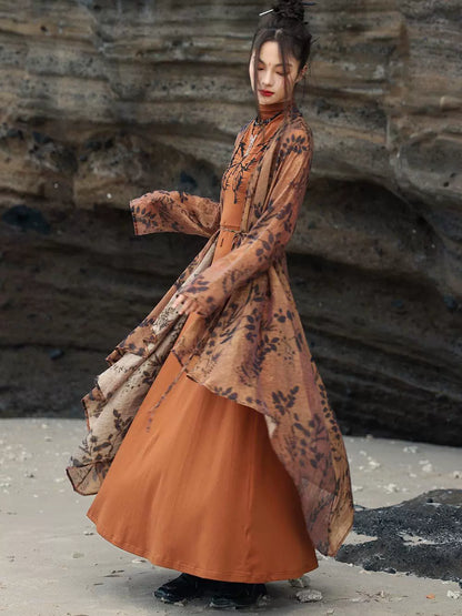 New Chinese Style Breathable Cardigan - Retro Coffee