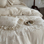 Ivory Butterfly Lace Ruffle Bedding Set
