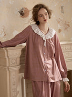 Vintage Rose Lace Collar Pajama Set