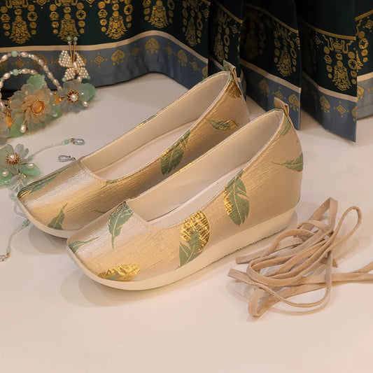 Golden Jade Leaf - Traditional Satin Shoes for Hanfu