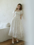 White Floral Corset Waist Dress