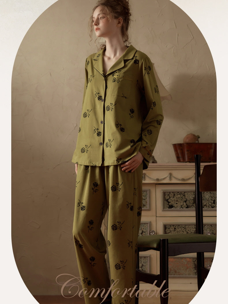 Vintage Rose Embroidered Pajama Set