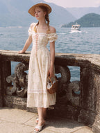 Vintage Rose Garden Lace-Up Off-Shoulder Dress