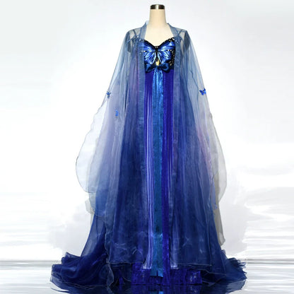 Illusory Butterfly 蓝蝶 - Tang Dynasty Style Hanfu Dress Heziqun