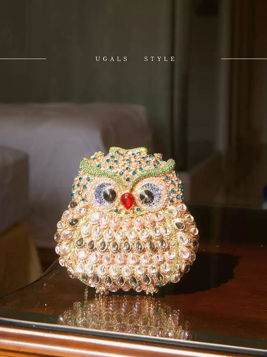 Rhinestone Owl Evening Clutch Bag