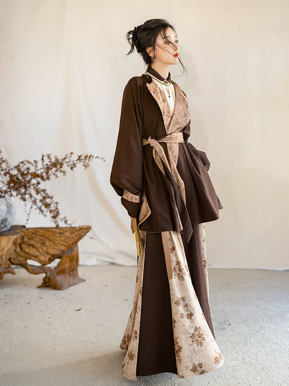 Tang Dynasty Hanfu Inspired Reversible Robe, Trench Coat, Autumn Mountain 秋山
