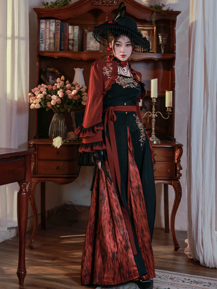 Night Earl 夜伯爵 - Dark Qi Lolita Black Lace Chinese Style Outfit (Preorder)