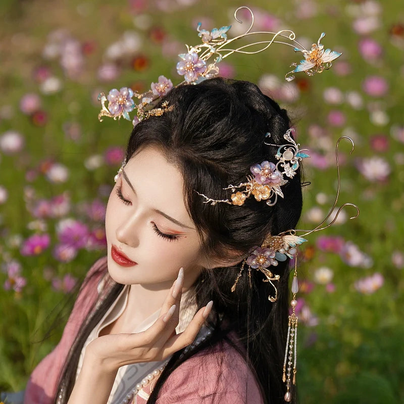 Hanfu Hair Accessories Set: Falling Purple Smoke