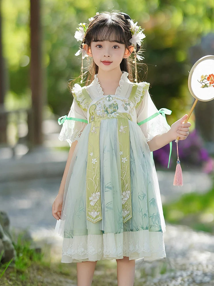 Leaf Fairy - Tang Dynasty Hanfu Dress, Princess Costume for Girls