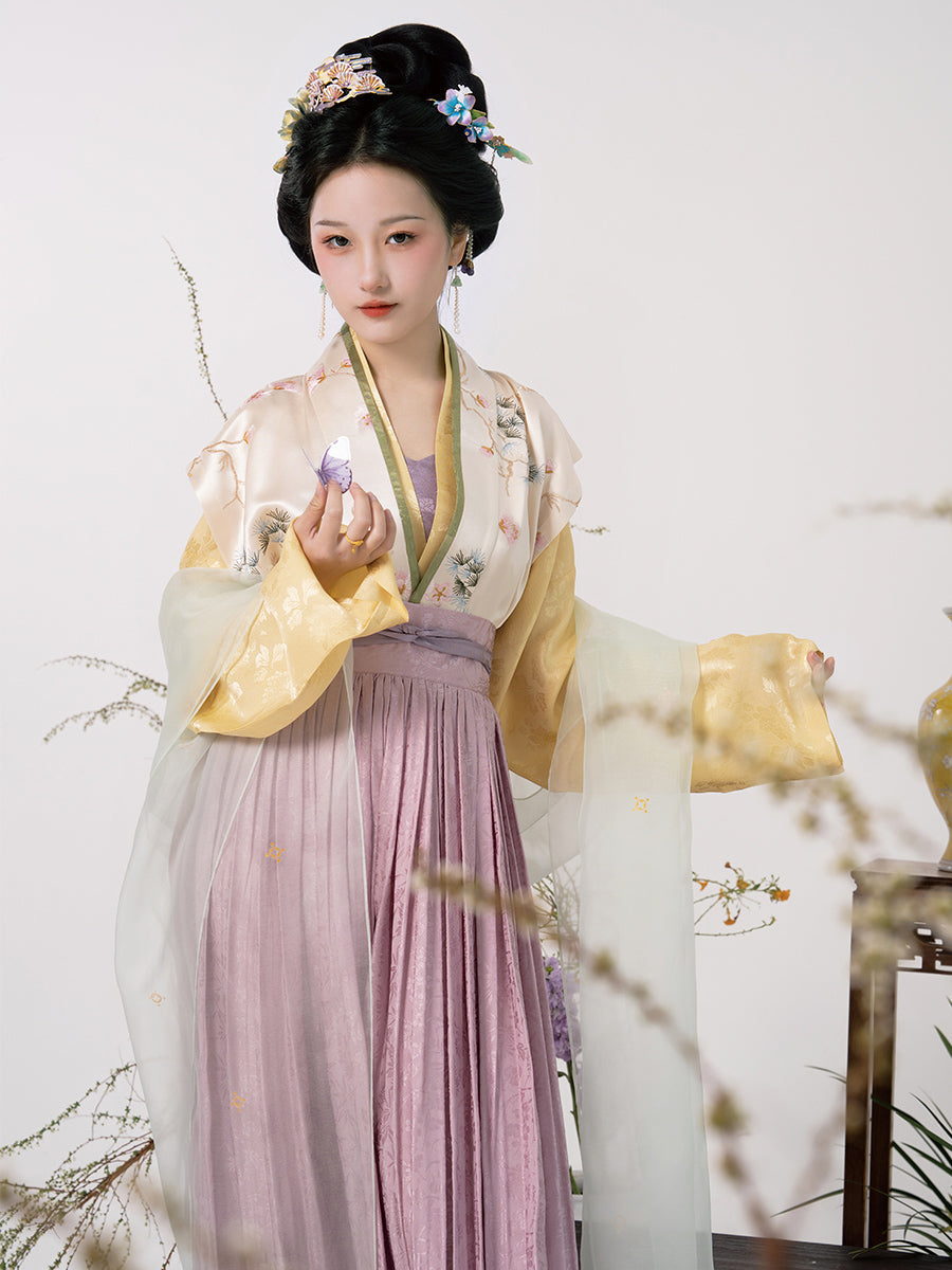 Qiantong 芊桐 - Tang Dynasty Style Beizi Silk and Satin Qiyao Ruqun (Preorder)