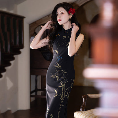 Golden Bamboo - Sleeveless Midi Cheongsam Dress