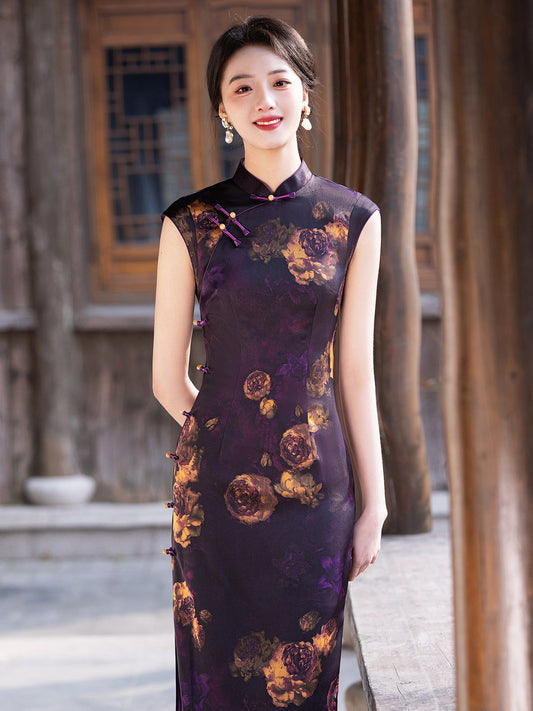 Deep Purple - Old Shanghai Style Cheongsam Dress