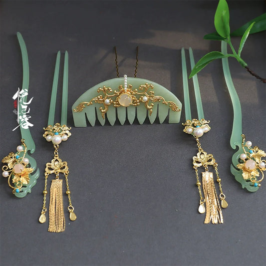 Hanfu Hair Accessories Set: Jade Rinse