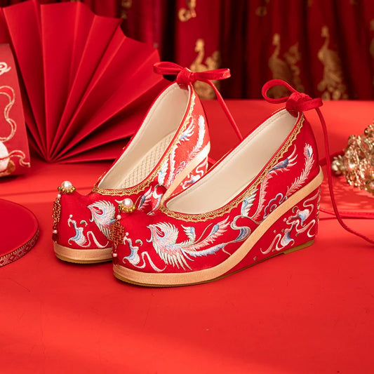 Rainbow Phoenix - Wedge Heels Embroidered Hanfu Bridal Shoes