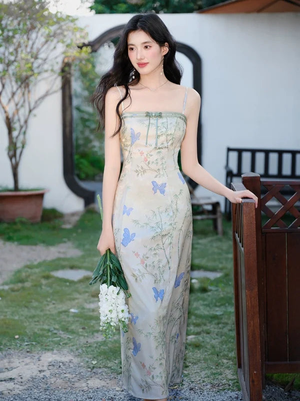 Mist Butterflies - New Chinese Style Floral Sundress