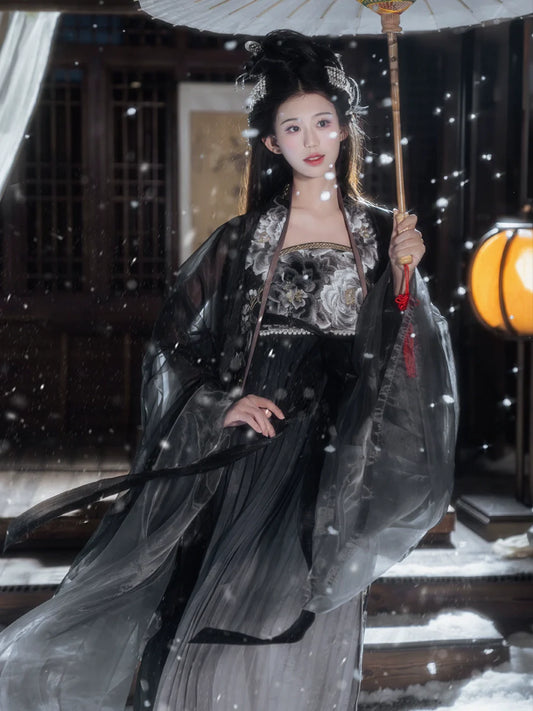 Black Peony 黑牡丹 - Tang Dynasty Style Hanfu Dress Heziqun