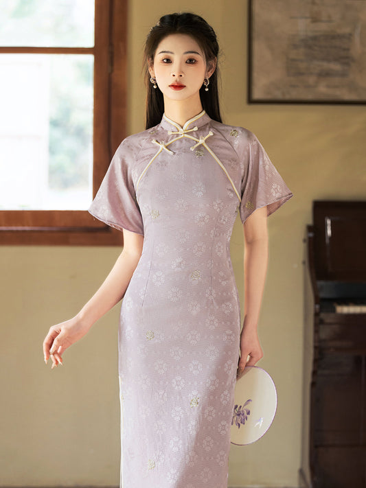 Sweet Lilac - Flare Sleeve Spring Purple Midi Cheongsam
