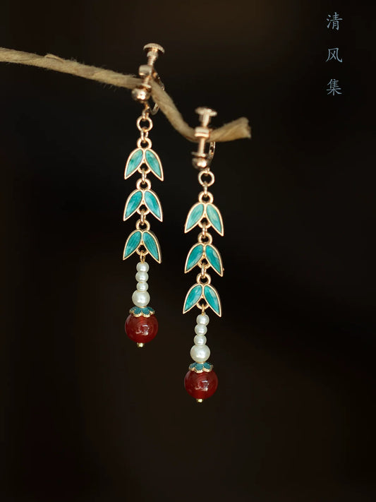 Bamboo Leaf Chinese Style Earrings