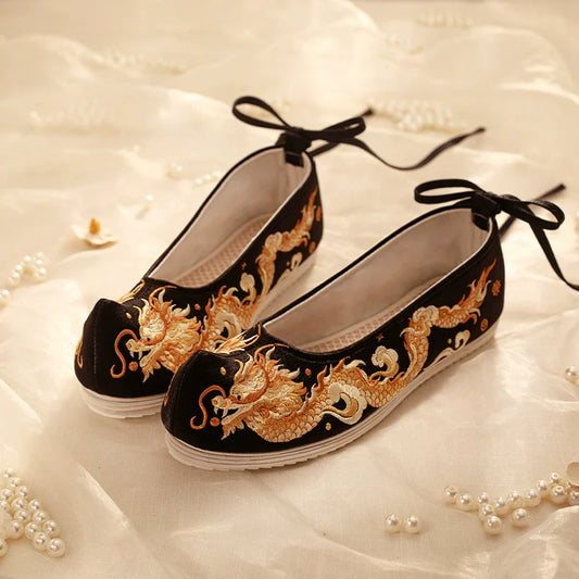 Golden Dragon – Embroidered Chinese Hanfu Shoes for Men and Women
