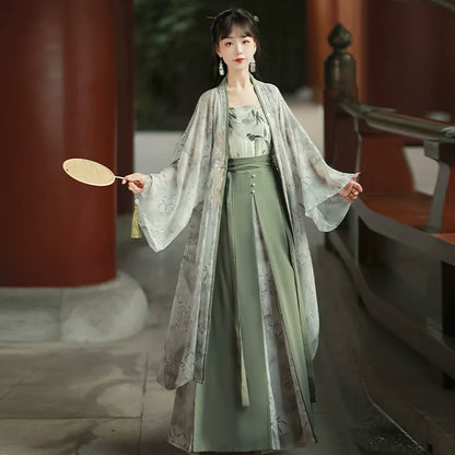 Light Ink Green Bamboo 淡墨青竹 - Modern Song Dynasty Hanfu Outfit