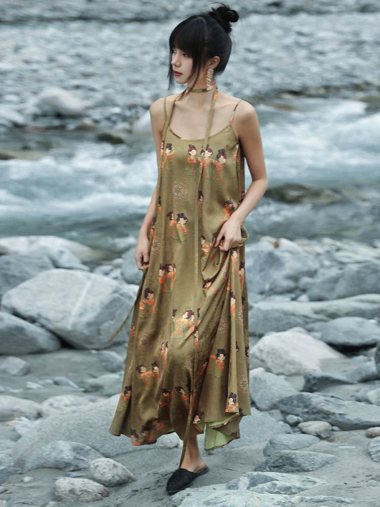 New Chinese Style Satin Summer Jacquard Tang Dynasty Dress