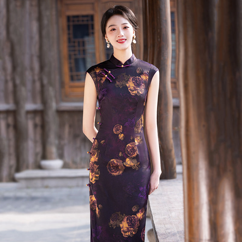 Deep Purple - Old Shanghai Style Cheongsam Dress