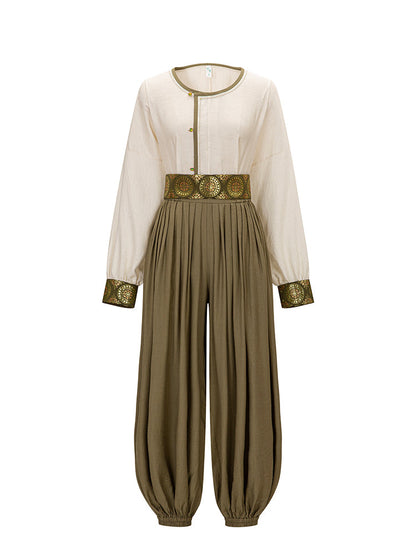 Camel Bells 驼铃 - Tang Dynasty Style Crew Neck Shirt Pleated Bloomers (Preorder)