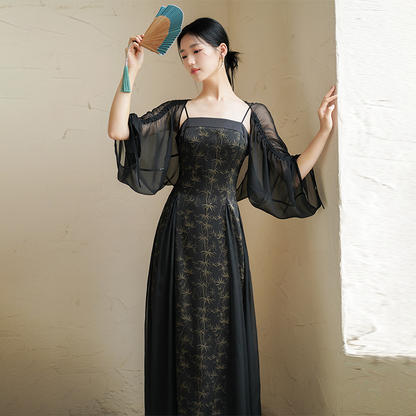 New Chinese Style Dress: Onyx Bamboo