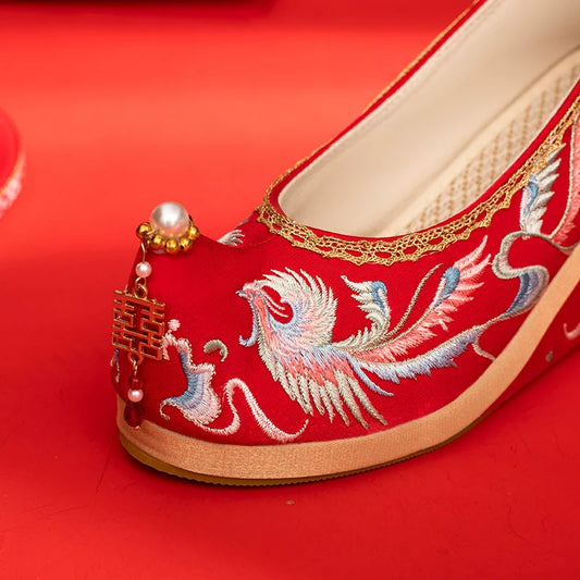 Rainbow Phoenix - Wedge Heels Embroidered Hanfu Bridal Shoes