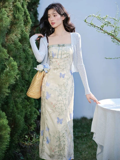 Mist Butterflies - New Chinese Style Floral Sundress