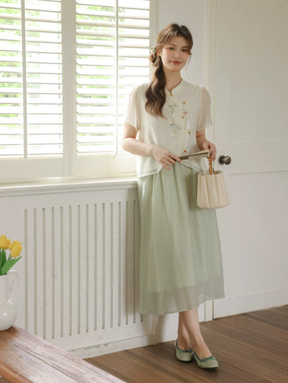 Pear Falling 梨落轻舟 - New Chinese Style Cheongsam Matching Set