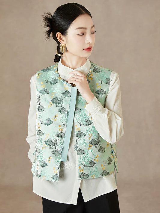 Mint Clouds - New Chinese Style Jacquard Women Vest