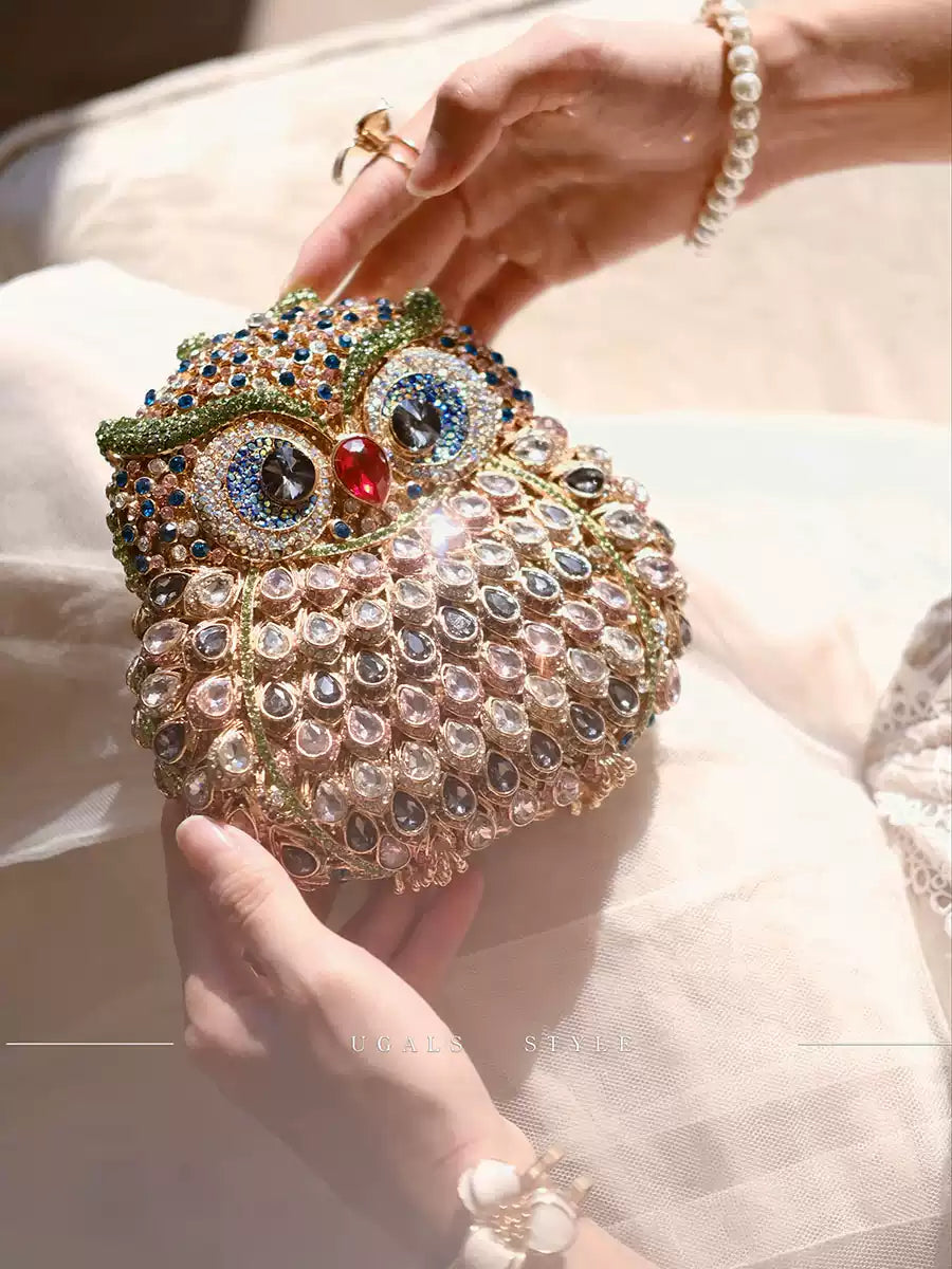 Rhinestone Owl Evening Clutch Bag