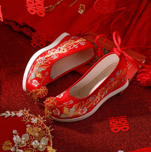 Bloom - Wedge Heels Embroidered Hanfu Bridal Shoes