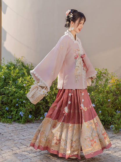 Flower Banquet 团花小宴 - Pipa Sleeve Top & Mamianqun Ming Dynasty Hanfu Set
