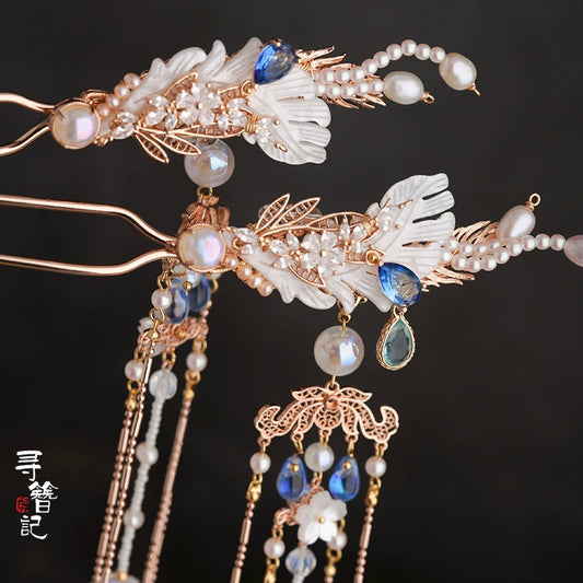 Long Tassel Hair Pin: Tears of Sapphire