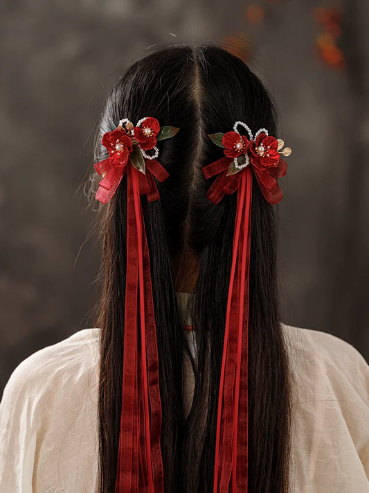 Bow Hair Clip: Rouge Camellia